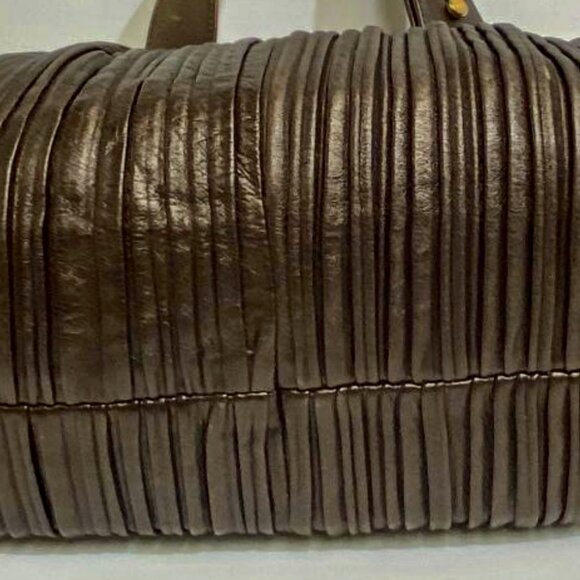 Bvlgari Bronzed Lambskin Leather Plisse Leoni Handbag - Picture 10 of 16